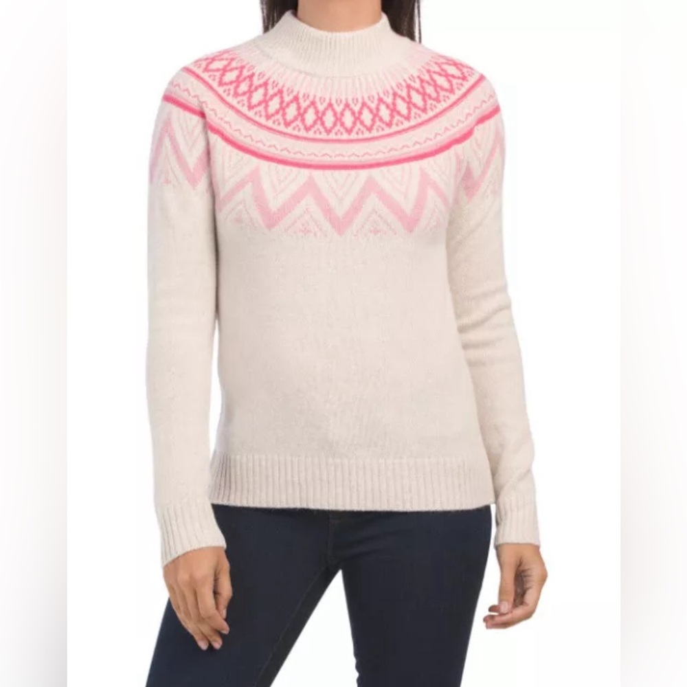 Tabitha Webb -NWT women’s Fairisle Lambswool blend crewneck Sweater cream/pink M